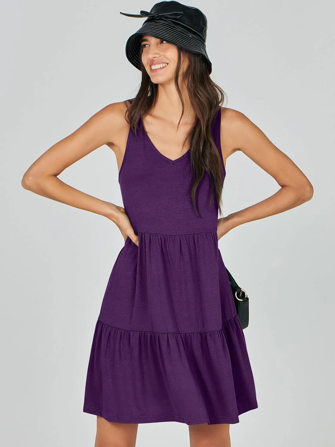 ANRABESS Womens Summer Casual Tank Dress Sleeveless V Neck T Shirt Sundress Flowy Tiered Swing Mini Beach Vacation Dresses