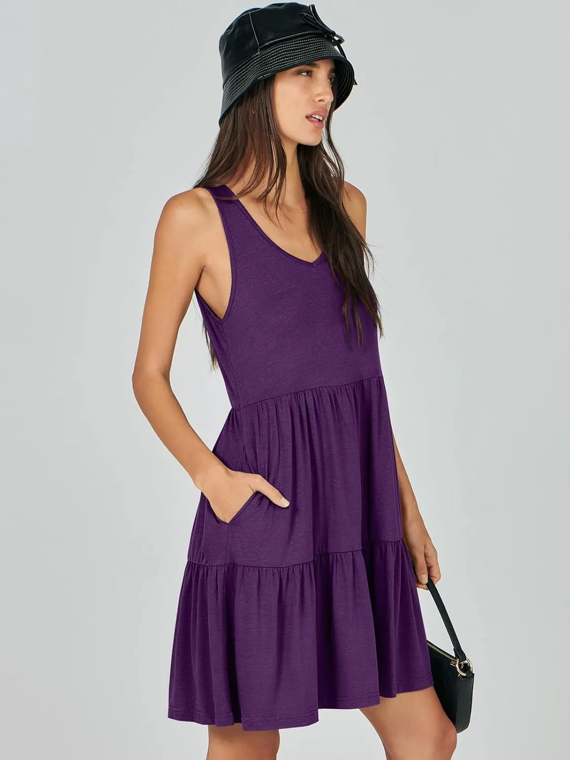 ANRABESS Womens Summer Casual Tank Dress Sleeveless V Neck T Shirt Sundress Flowy Tiered Swing Mini Beach Vacation Dresses