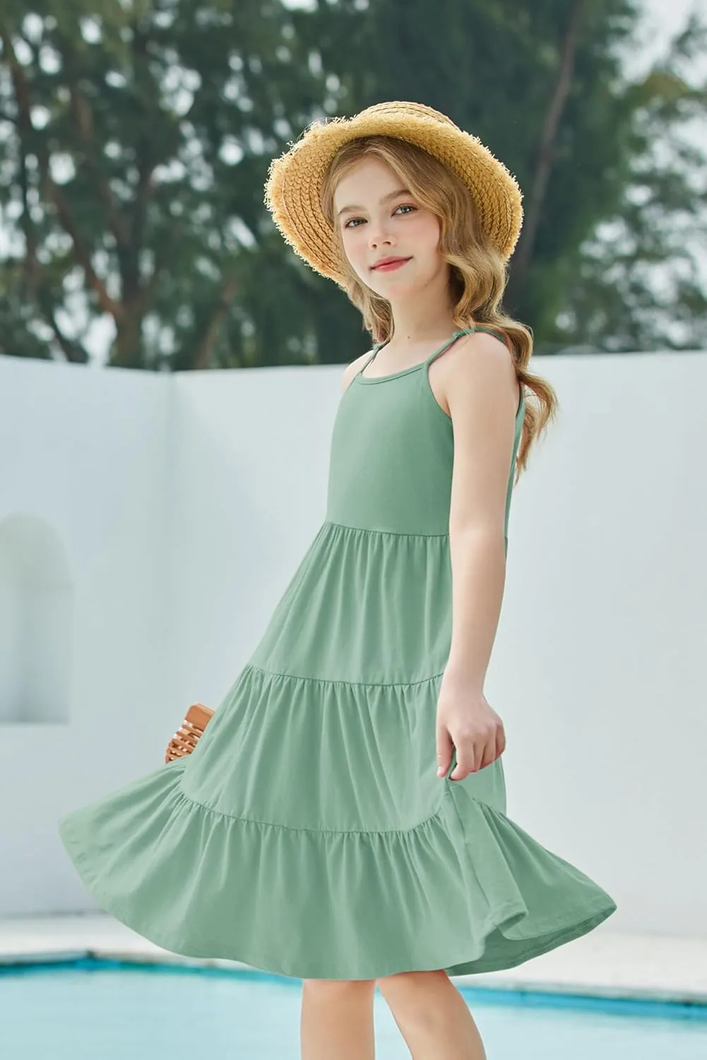 Arshiner Toddler Girl's Summer Sundress Boho Strap Casual Sleeveless Tiered Swing Cami Dresses with Pockets for 3-10 Years