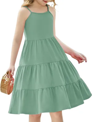 Arshiner Toddler Girl's Summer Sundress Boho Strap Casual Sleeveless Tiered Swing Cami Dresses with Pockets for 3-10 Years