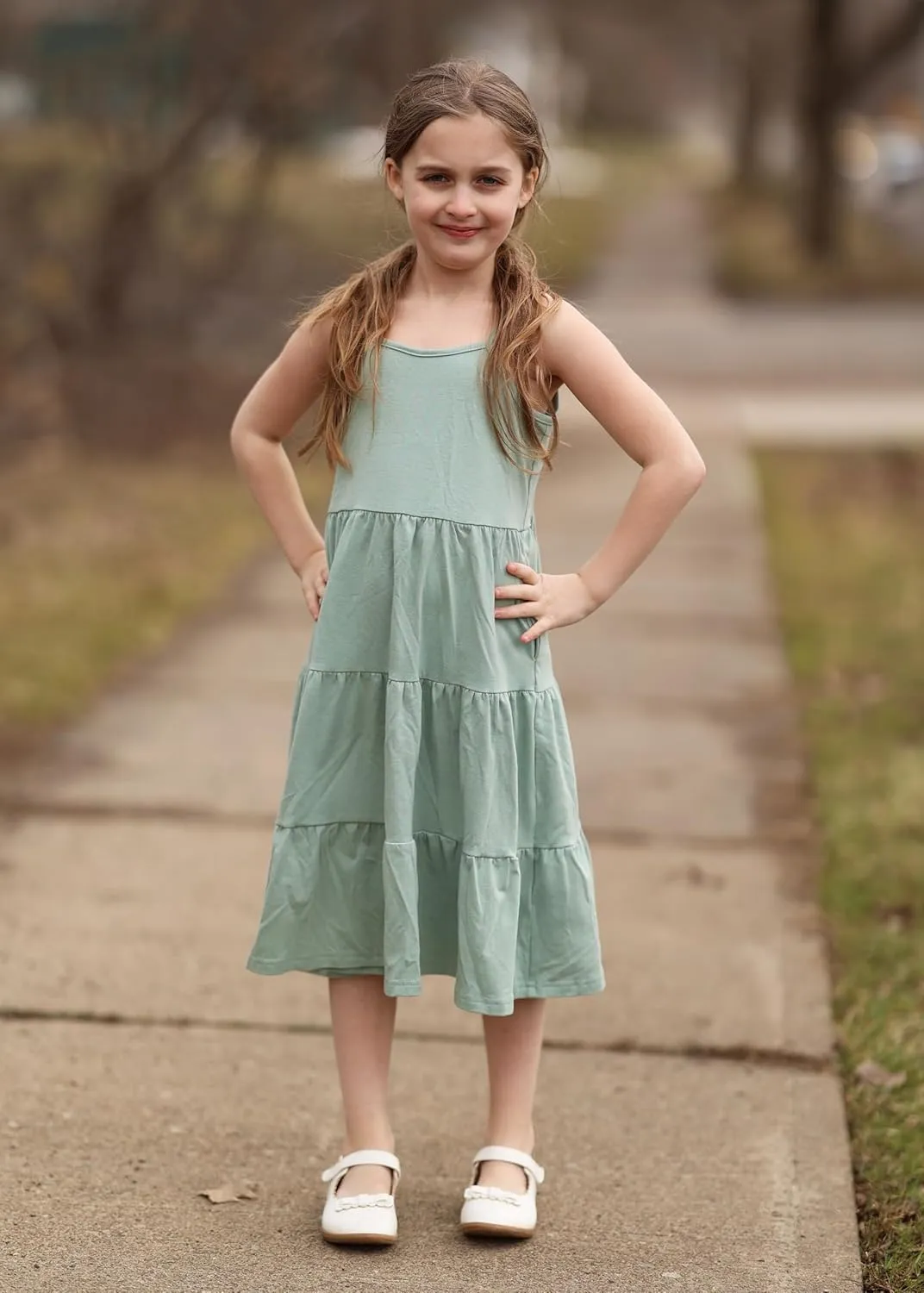 Arshiner Toddler Girl's Summer Sundress Boho Strap Casual Sleeveless Tiered Swing Cami Dresses with Pockets for 3-10 Years