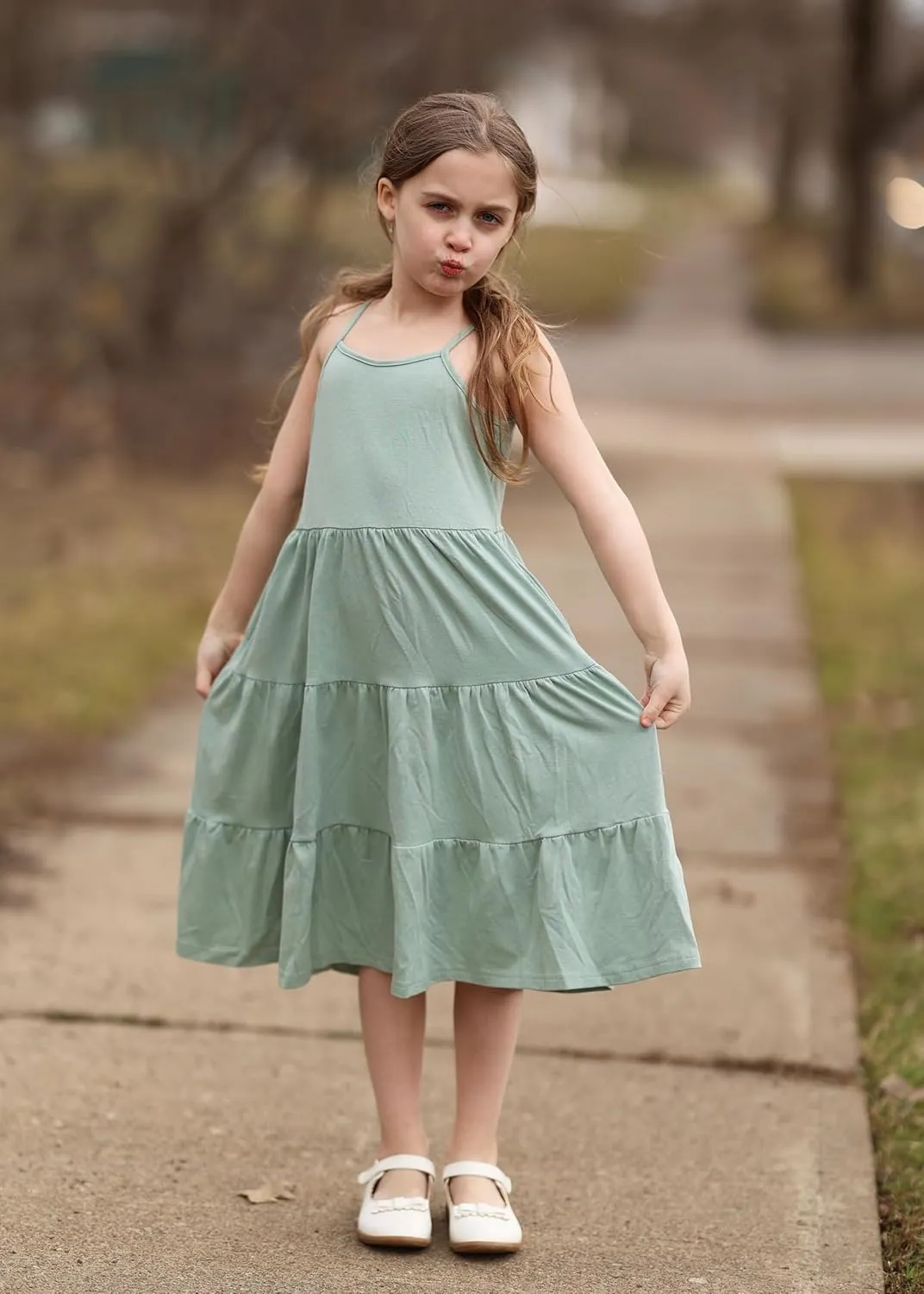 Arshiner Toddler Girl's Summer Sundress Boho Strap Casual Sleeveless Tiered Swing Cami Dresses with Pockets for 3-10 Years