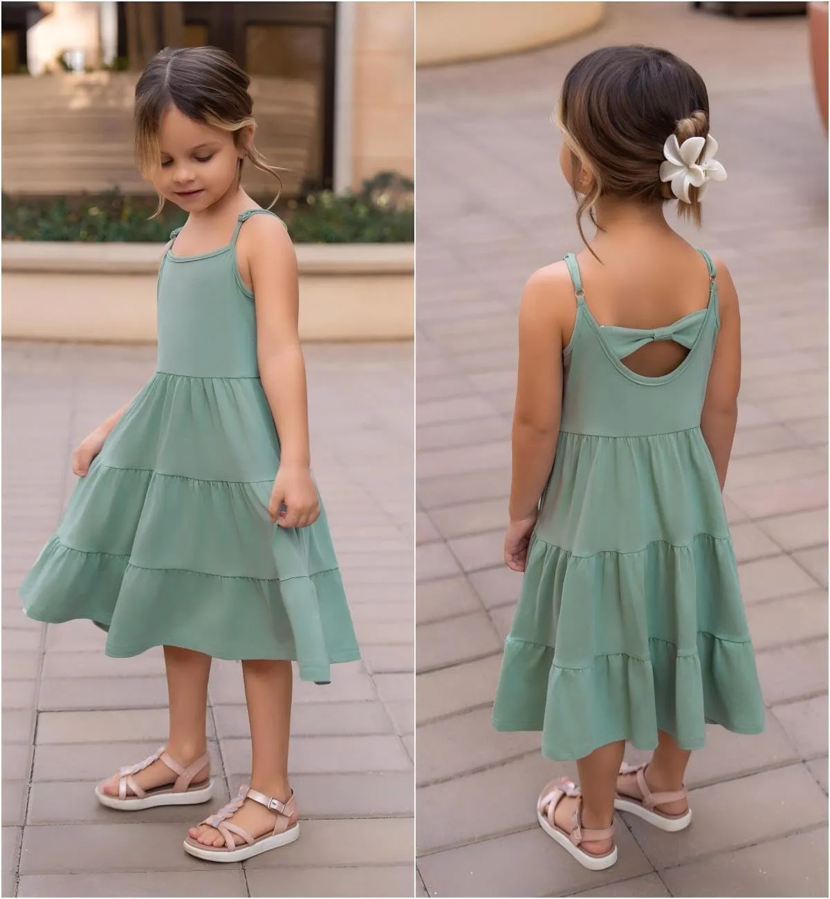 Arshiner Toddler Girl's Summer Sundress Boho Strap Casual Sleeveless Tiered Swing Cami Dresses with Pockets for 3-10 Years