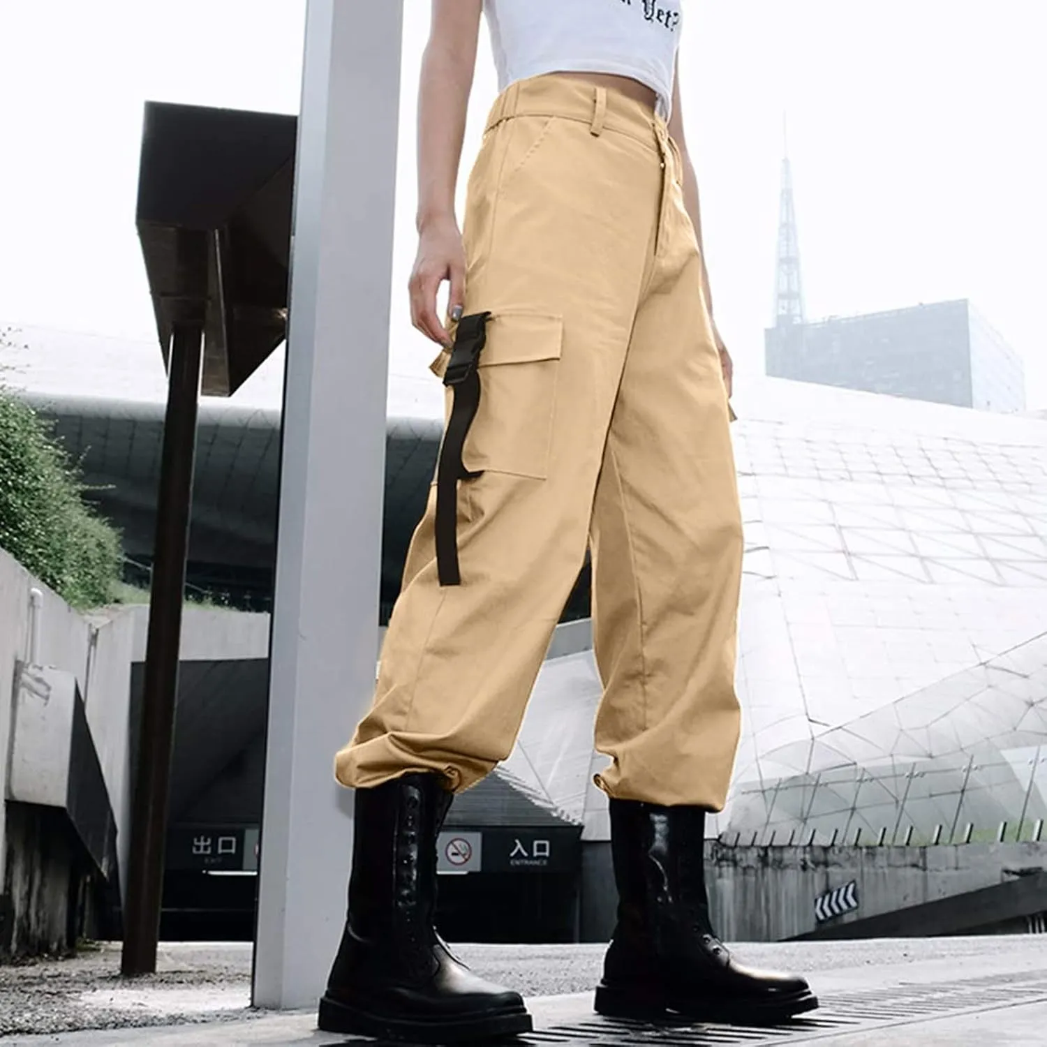 Baggy Cargo Pants Women High Waist Pants for Women Loose Wide Leg Trousers Y2k Streetwear with Pockets