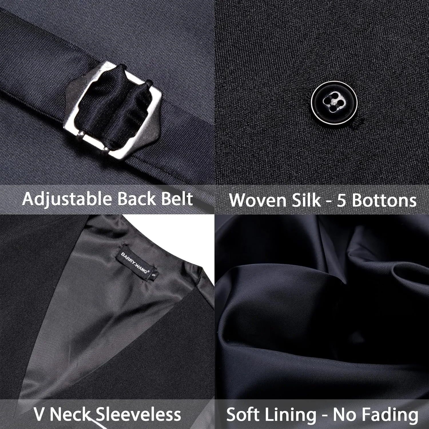Barry.Wang Mens Suit Vest Linen Formal/Casual V-neck Waistcoat Tie Bow Tie Set Solid Color 6PC Wedding Party Tuxedo
