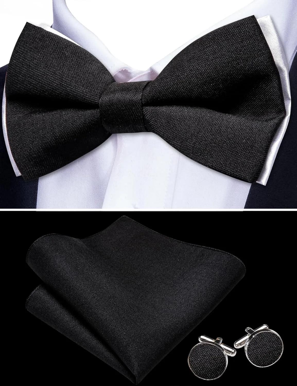 Barry.Wang Mens Suit Vest Linen Formal/Casual V-neck Waistcoat Tie Bow Tie Set Solid Color 6PC Wedding Party Tuxedo