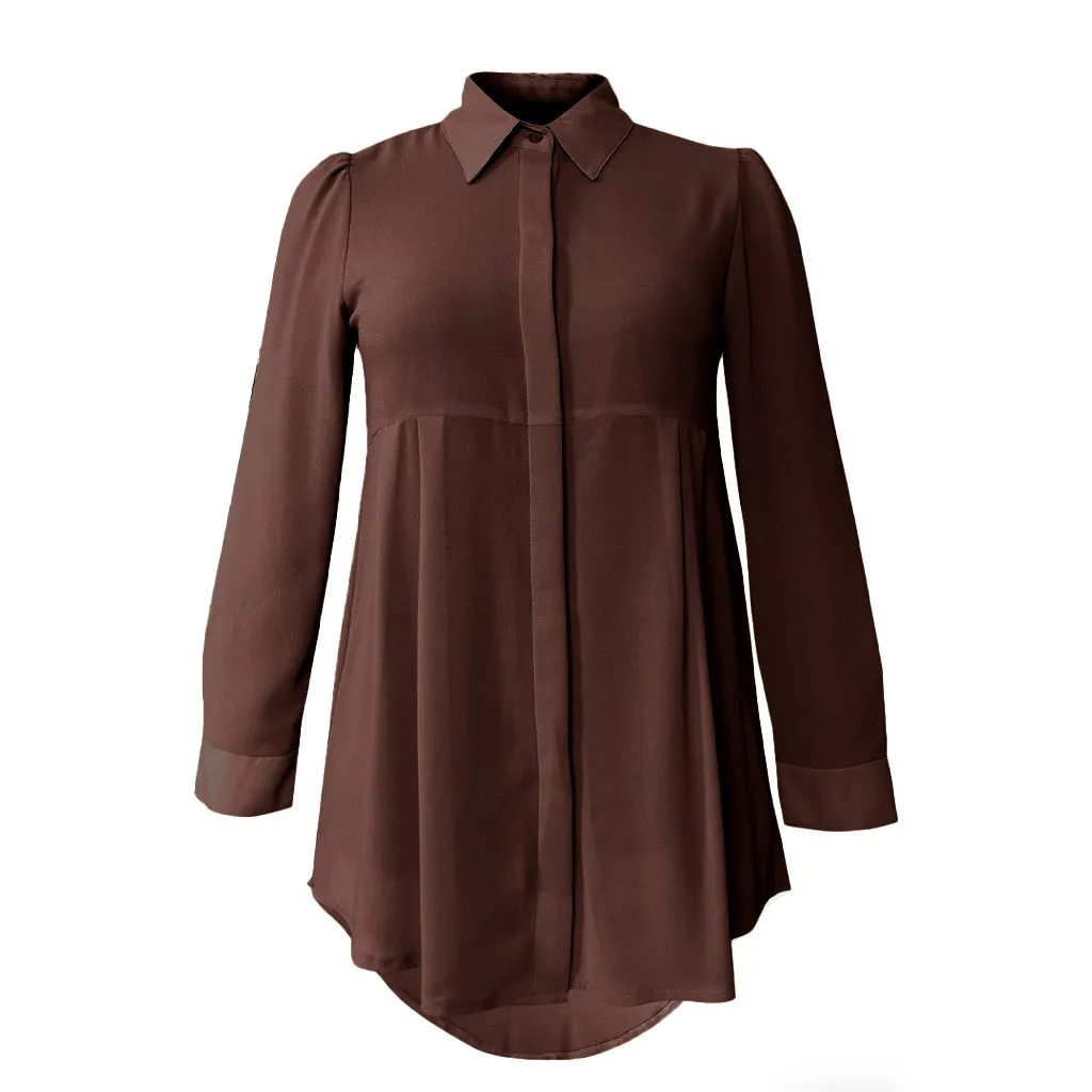Basic Hi-Low Chiffon Flare Blouse - Earth