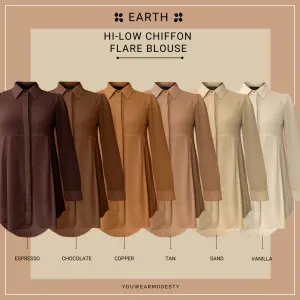 Basic Hi-Low Chiffon Flare Blouse - Earth