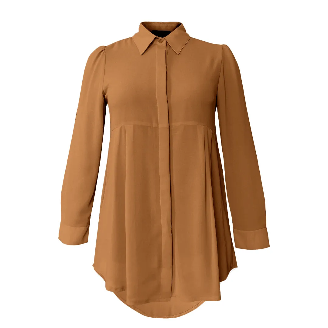 Basic Hi-Low Chiffon Flare Blouse - Earth