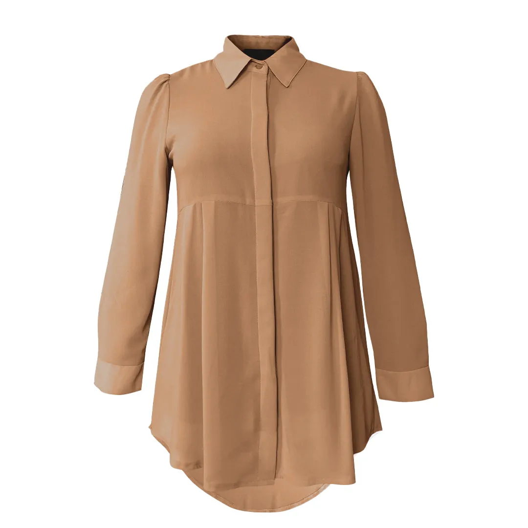 Basic Hi-Low Chiffon Flare Blouse - Earth