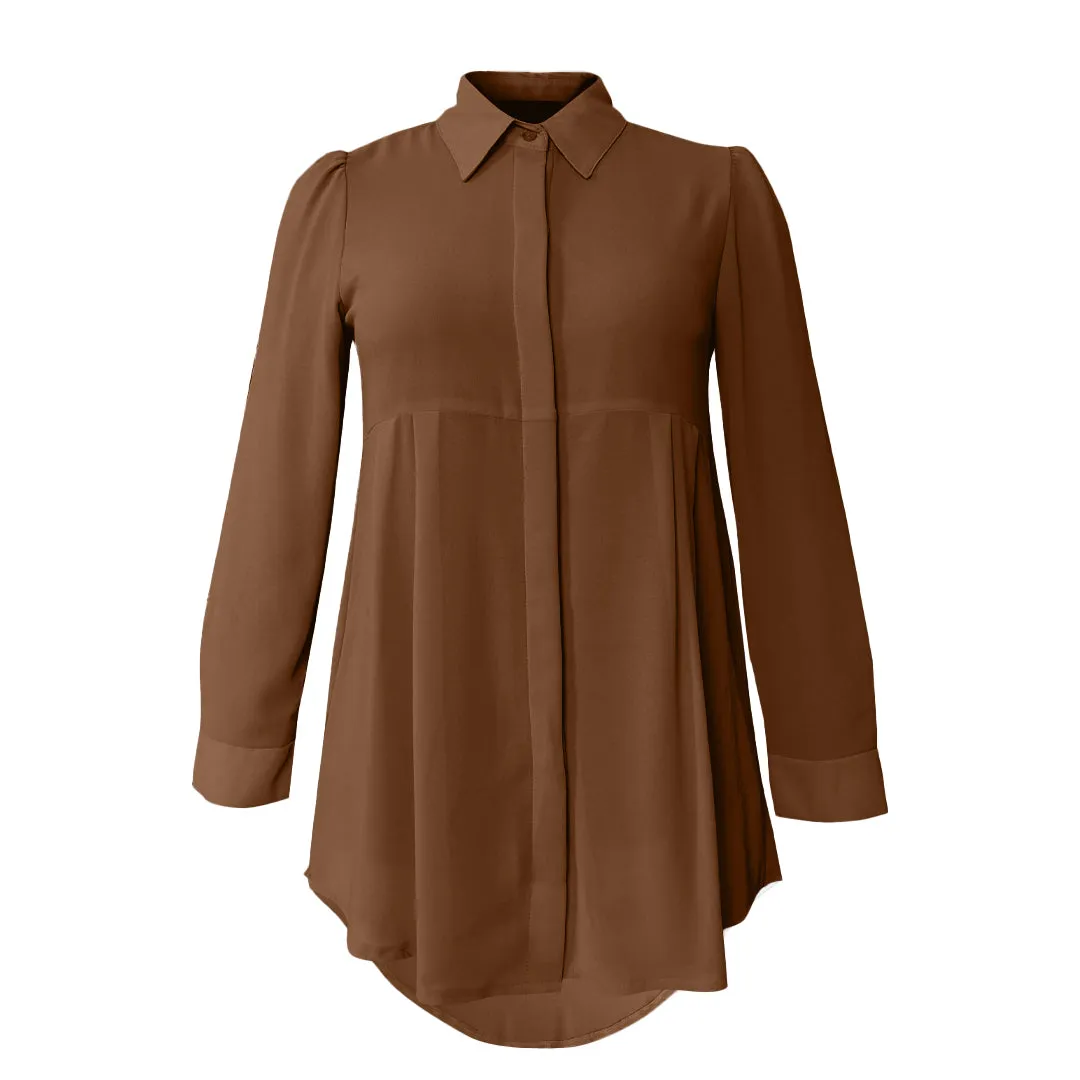 Basic Hi-Low Chiffon Flare Blouse - Earth