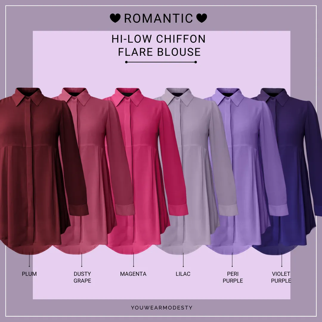 Basic Hi-Low Chiffon Flare Blouse - Romantic