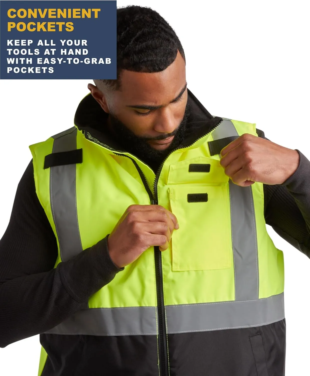 Bass Creek Outfitters Men's Safety Vest - High Visibility Workwear Insulated Construction Vest with Reflective Tape (M-XXL)