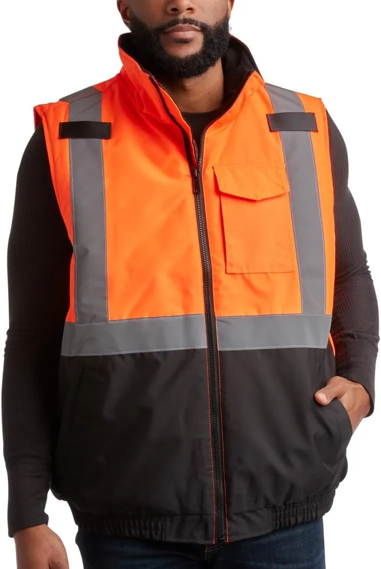 Bass Creek Outfitters Men's Safety Vest - High Visibility Workwear Insulated Construction Vest with Reflective Tape (M-XXL)