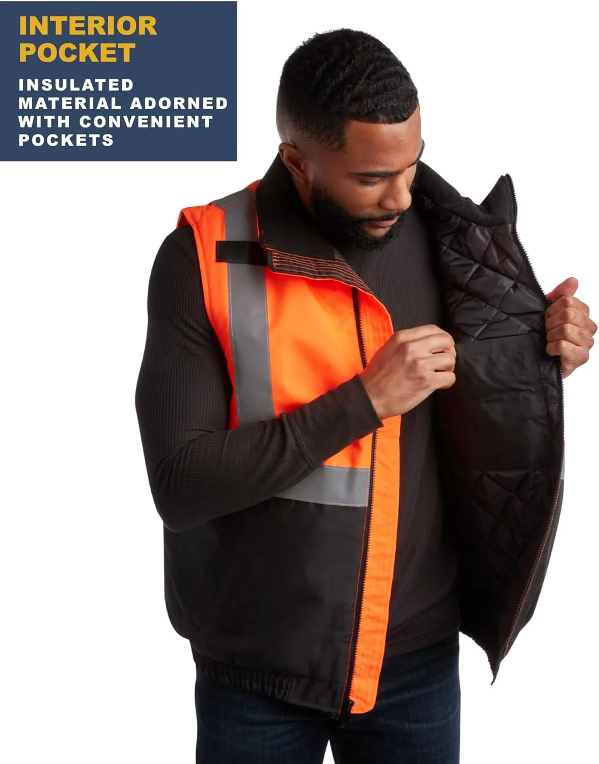 Bass Creek Outfitters Men's Safety Vest - High Visibility Workwear Insulated Construction Vest with Reflective Tape (M-XXL)