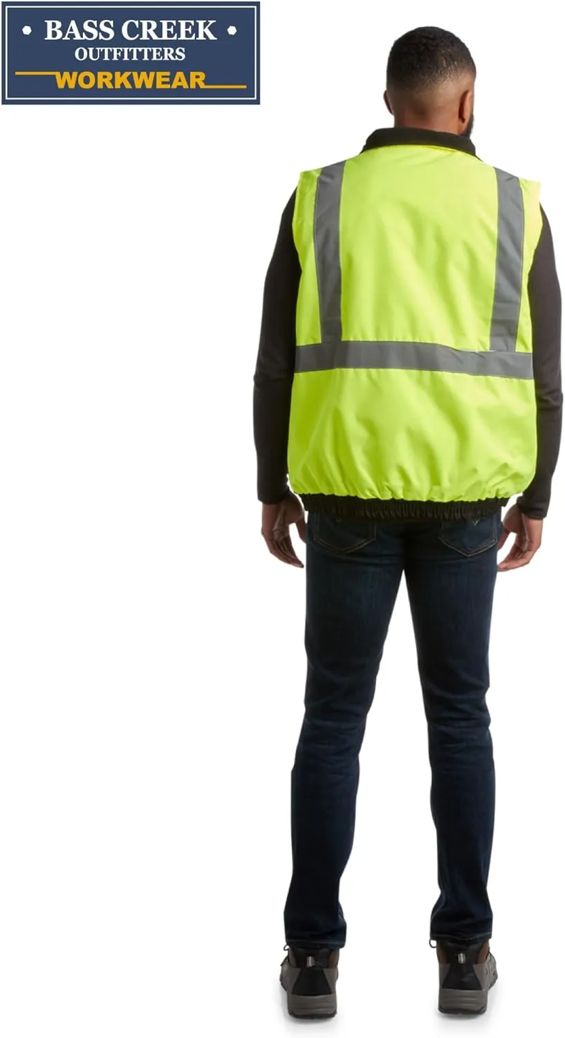 Bass Creek Outfitters Men's Safety Vest - High Visibility Workwear Insulated Construction Vest with Reflective Tape (M-XXL)