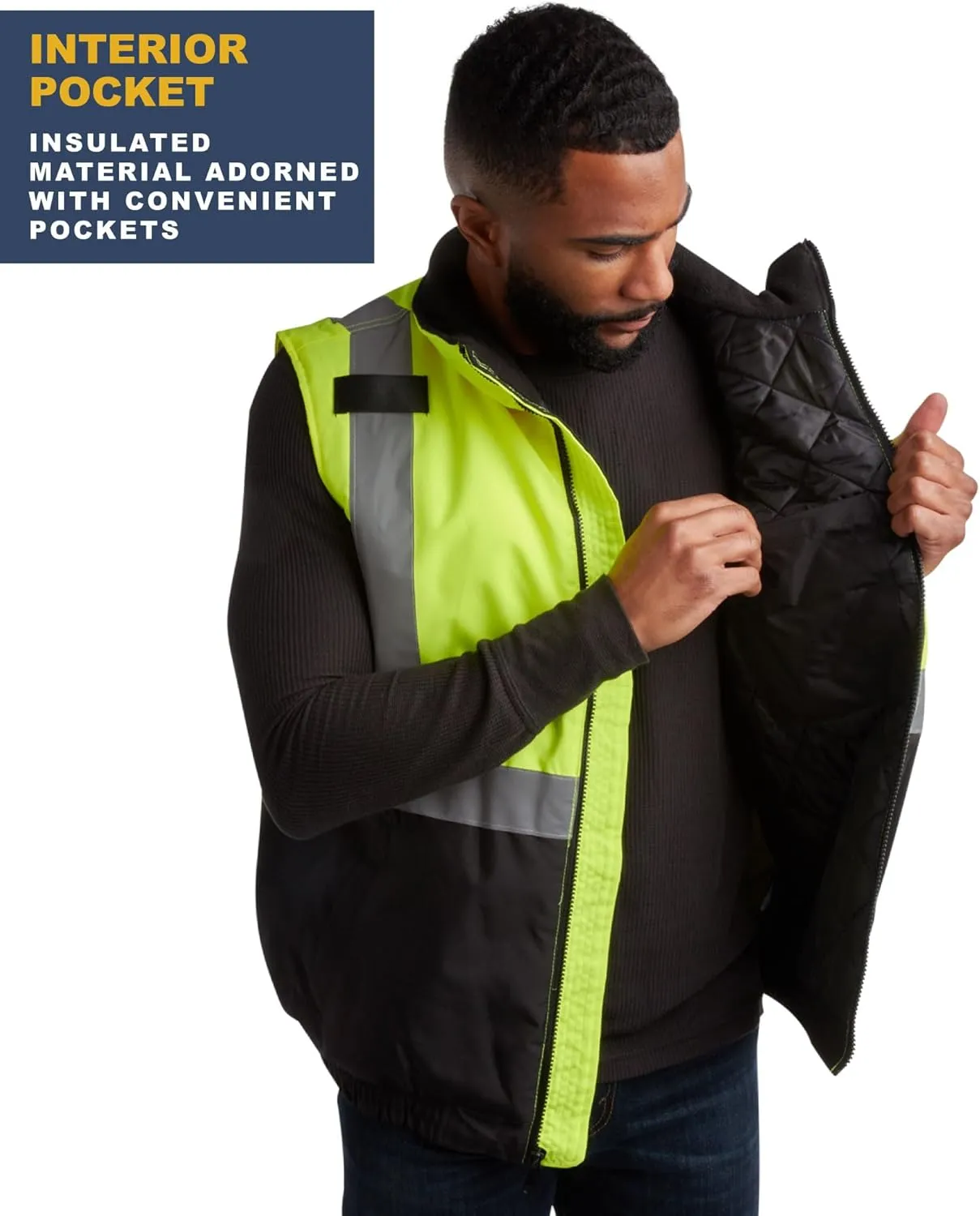 Bass Creek Outfitters Men's Safety Vest - High Visibility Workwear Insulated Construction Vest with Reflective Tape (M-XXL)