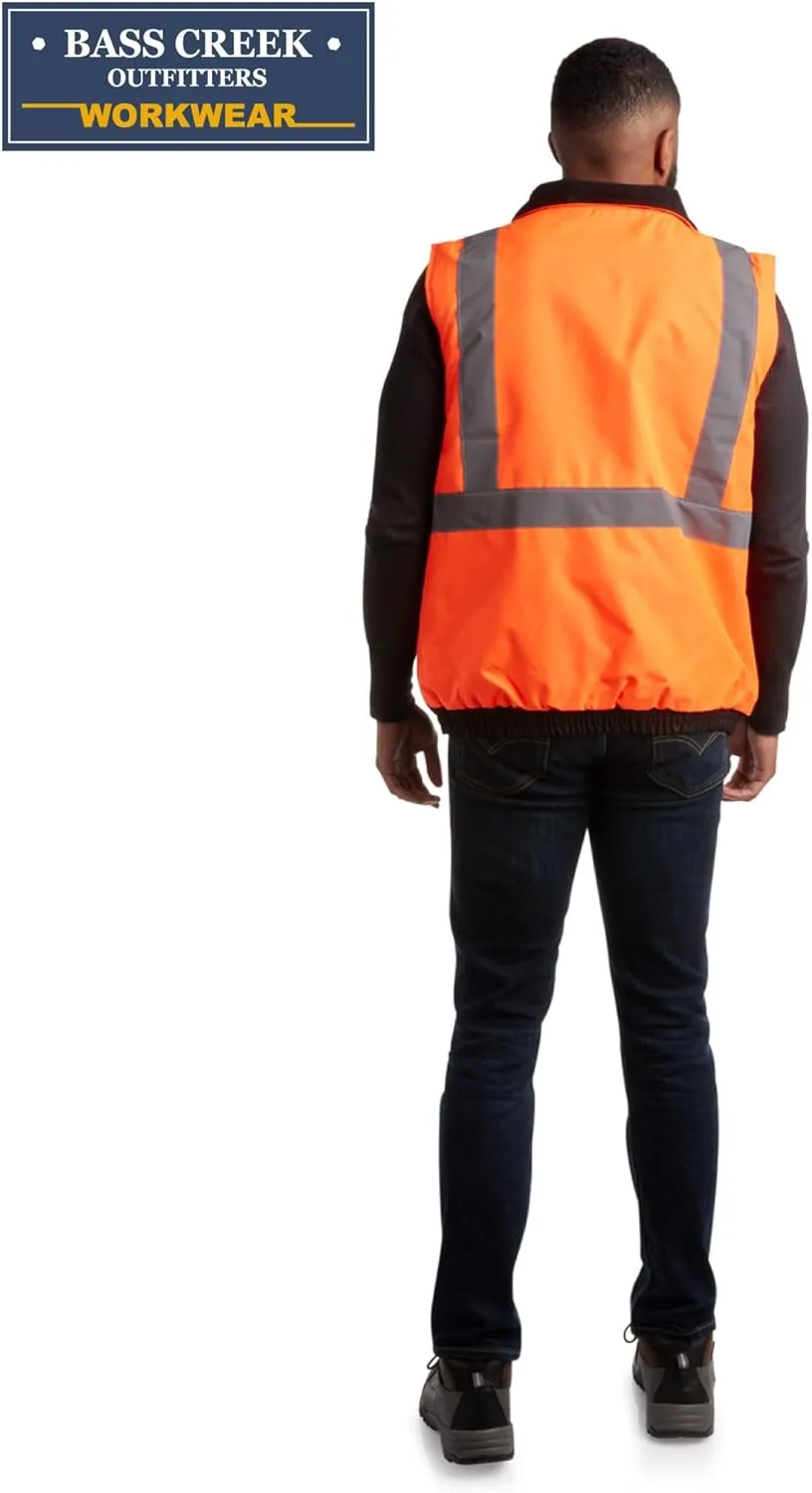 Bass Creek Outfitters Men's Safety Vest - High Visibility Workwear Insulated Construction Vest with Reflective Tape (M-XXL)