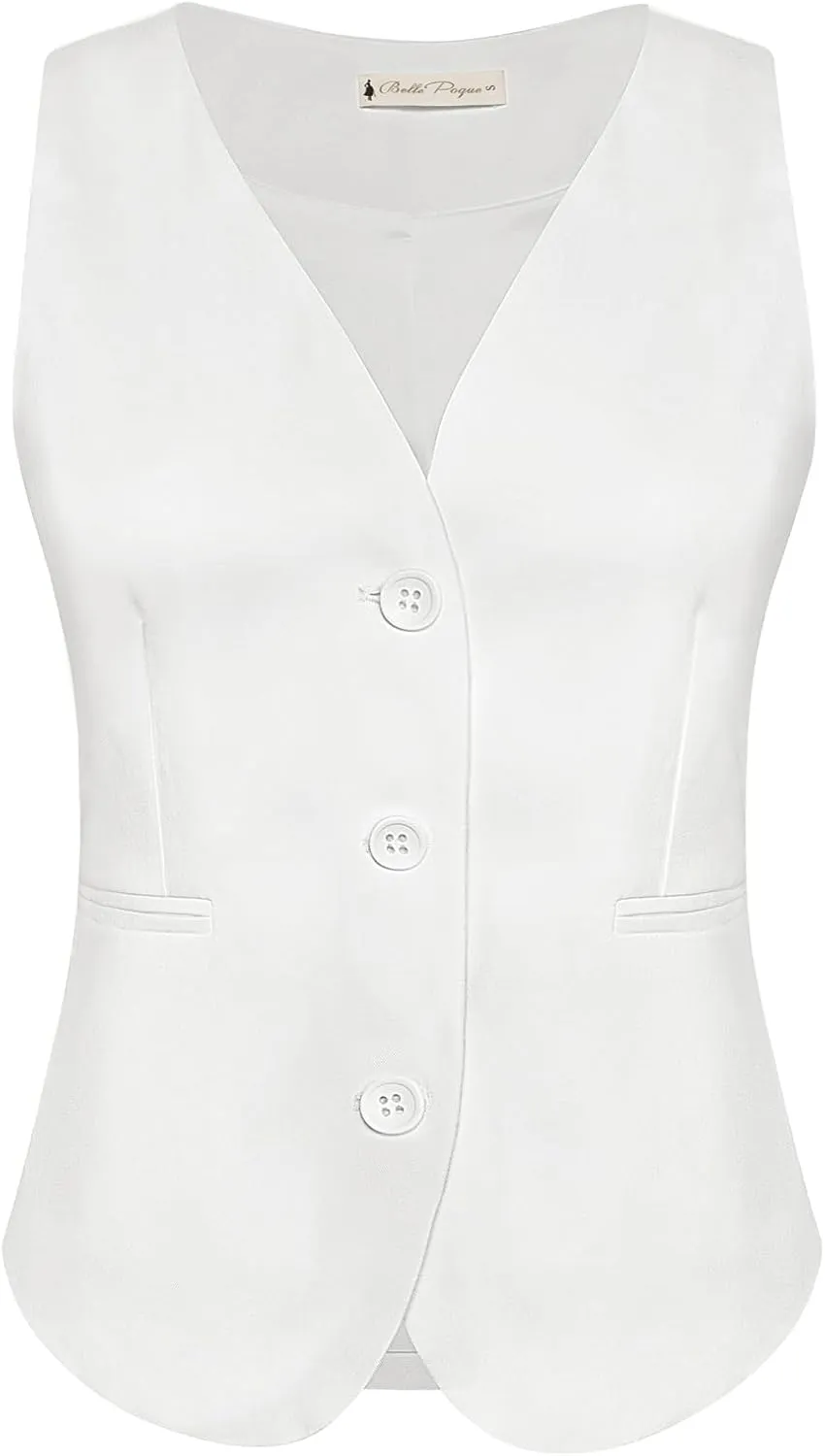 Belle Poque Women Suit Vest Button Down Dressy Vest Tops Waistcoat with Pockets