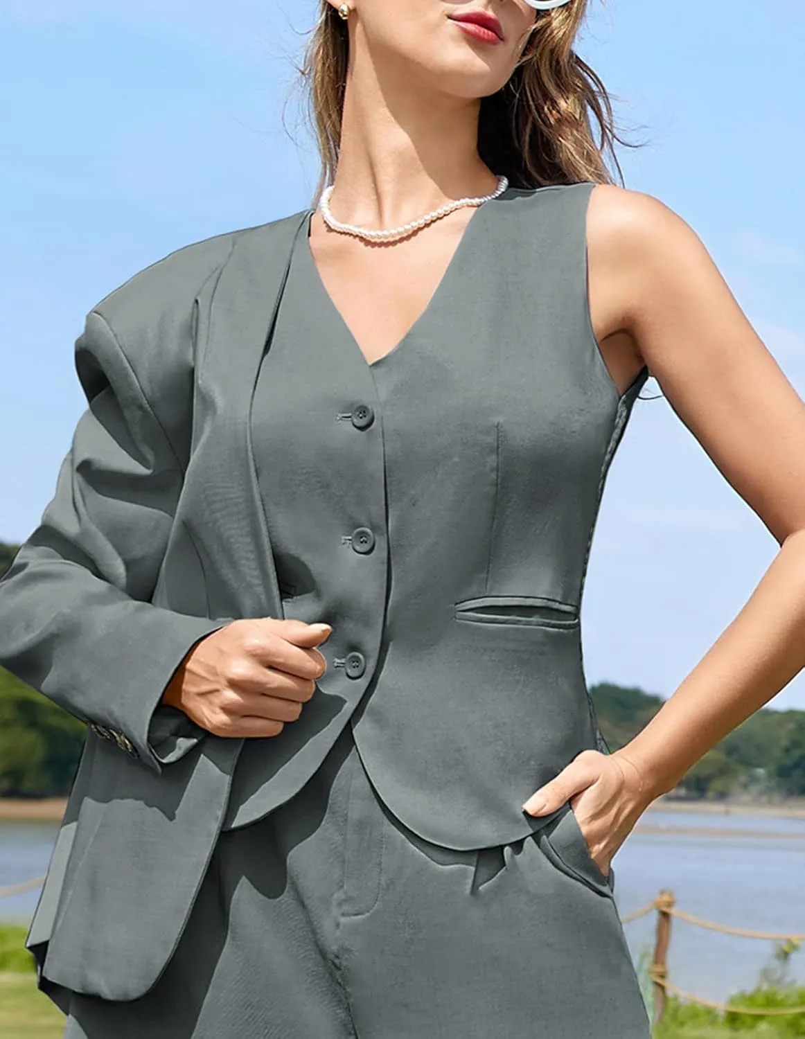 Belle Poque Women Suit Vest Button Down Dressy Vest Tops Waistcoat with Pockets