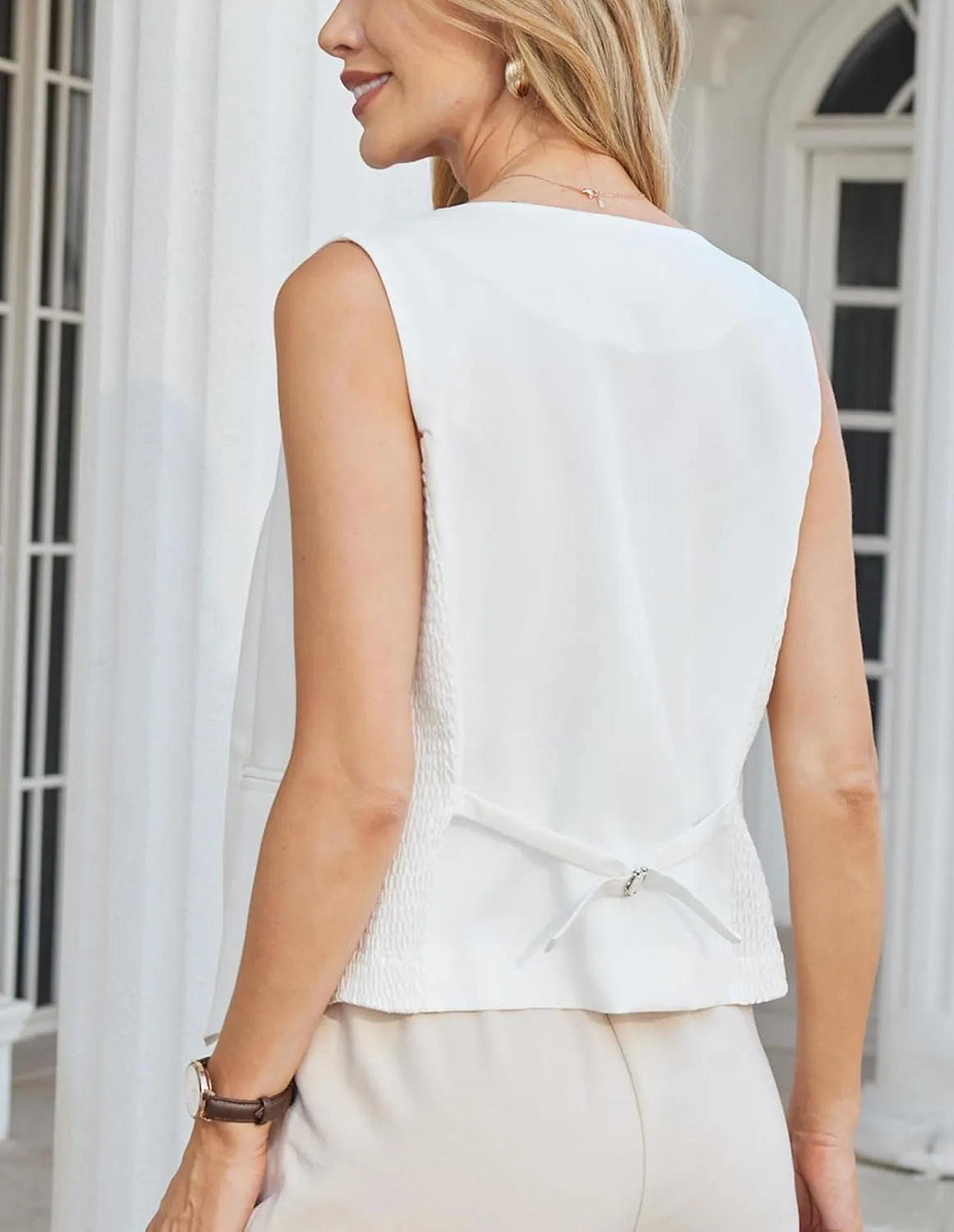 Belle Poque Women Suit Vest Button Down Dressy Vest Tops Waistcoat with Pockets