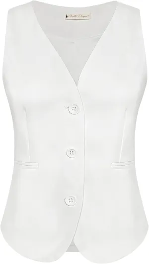 Belle Poque Women Suit Vest Button Down Dressy Vest Tops Waistcoat with Pockets