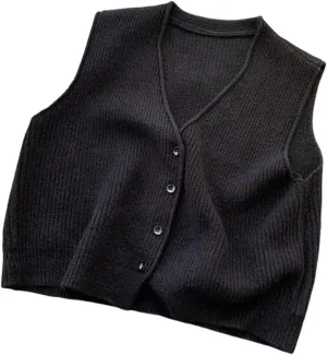 Beralst Women's Button Front V Neck Sleeveless Knit Sweater Vest