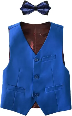 Boy's 3 Button Formal Suit Vest and Bow Tie Set
