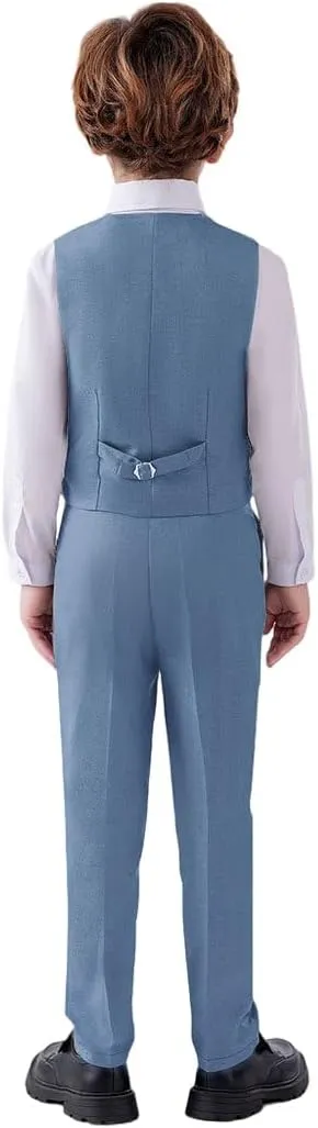 Boys 4 Pieces Suits Slim Fit Kids Outfits Vest Pants Sets Black Blue Formal Dresswear for Boy