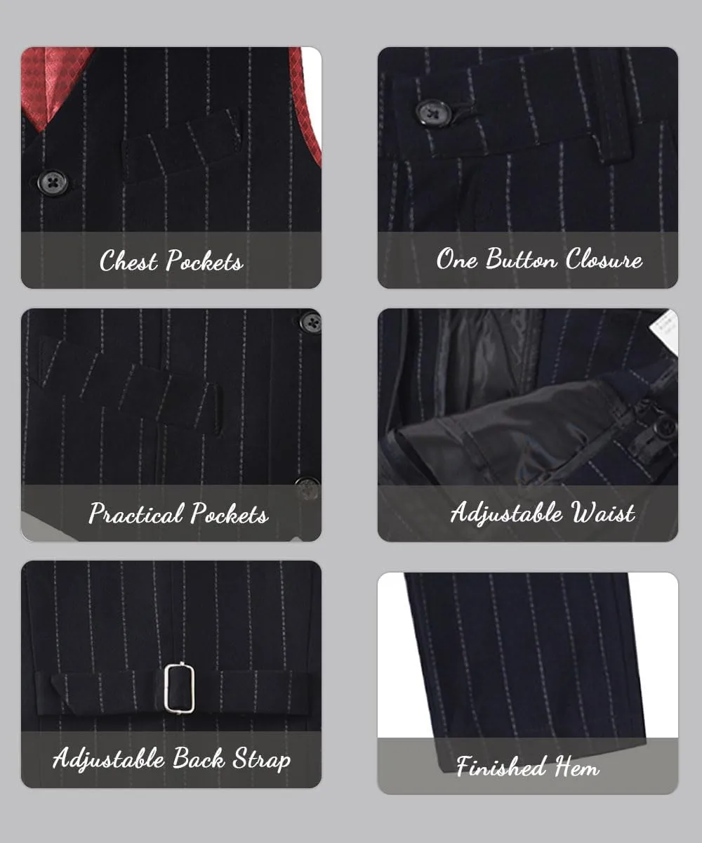 Boys 4 Pieces Suits Slim Fit Kids Outfits Vest Pants Sets Black Blue Formal Dresswear for Boy