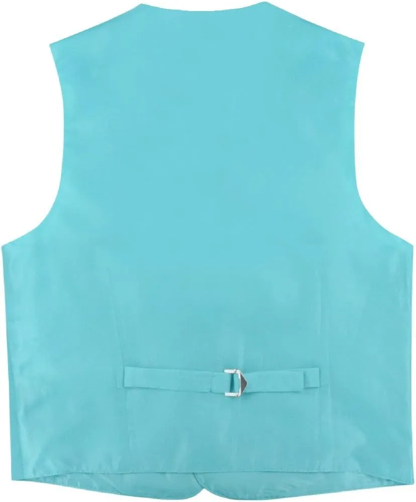 BOY'S Dress Vest & NeckTie Solid TURQUOISE AQUA BLUE Color Neck Tie Set