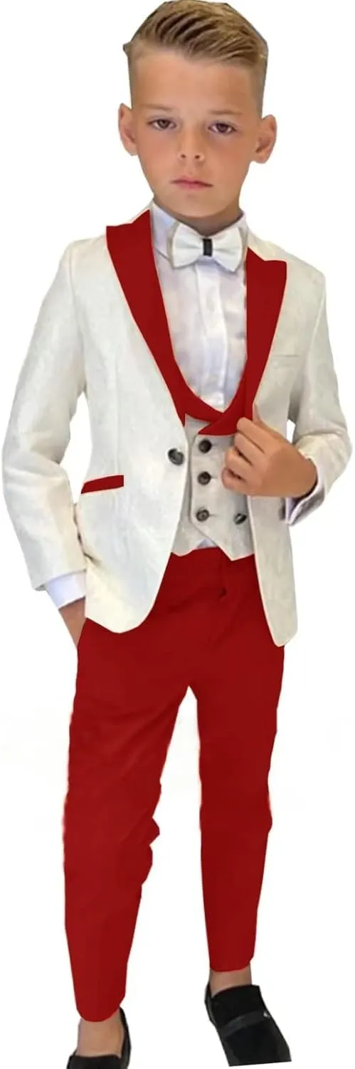 Boys Formal Suit Wedding Tuxedo 3 Pieces Floral Jacket Pants Vest Kids Party Blazer Set 2-14 Years Old