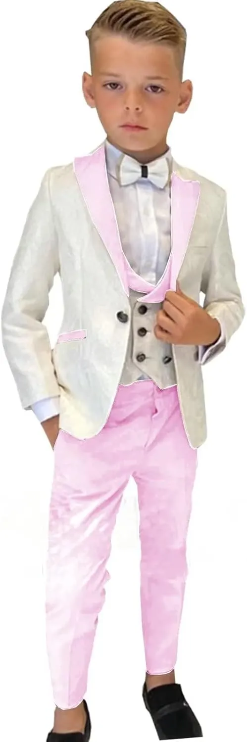 Boys Formal Suit Wedding Tuxedo 3 Pieces Floral Jacket Pants Vest Kids Party Blazer Set 2-14 Years Old