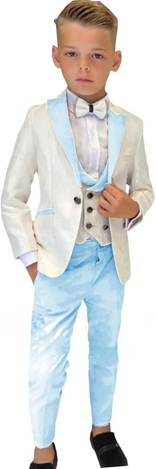Boys Formal Suit Wedding Tuxedo 3 Pieces Floral Jacket Pants Vest Kids Party Blazer Set 2-14 Years Old