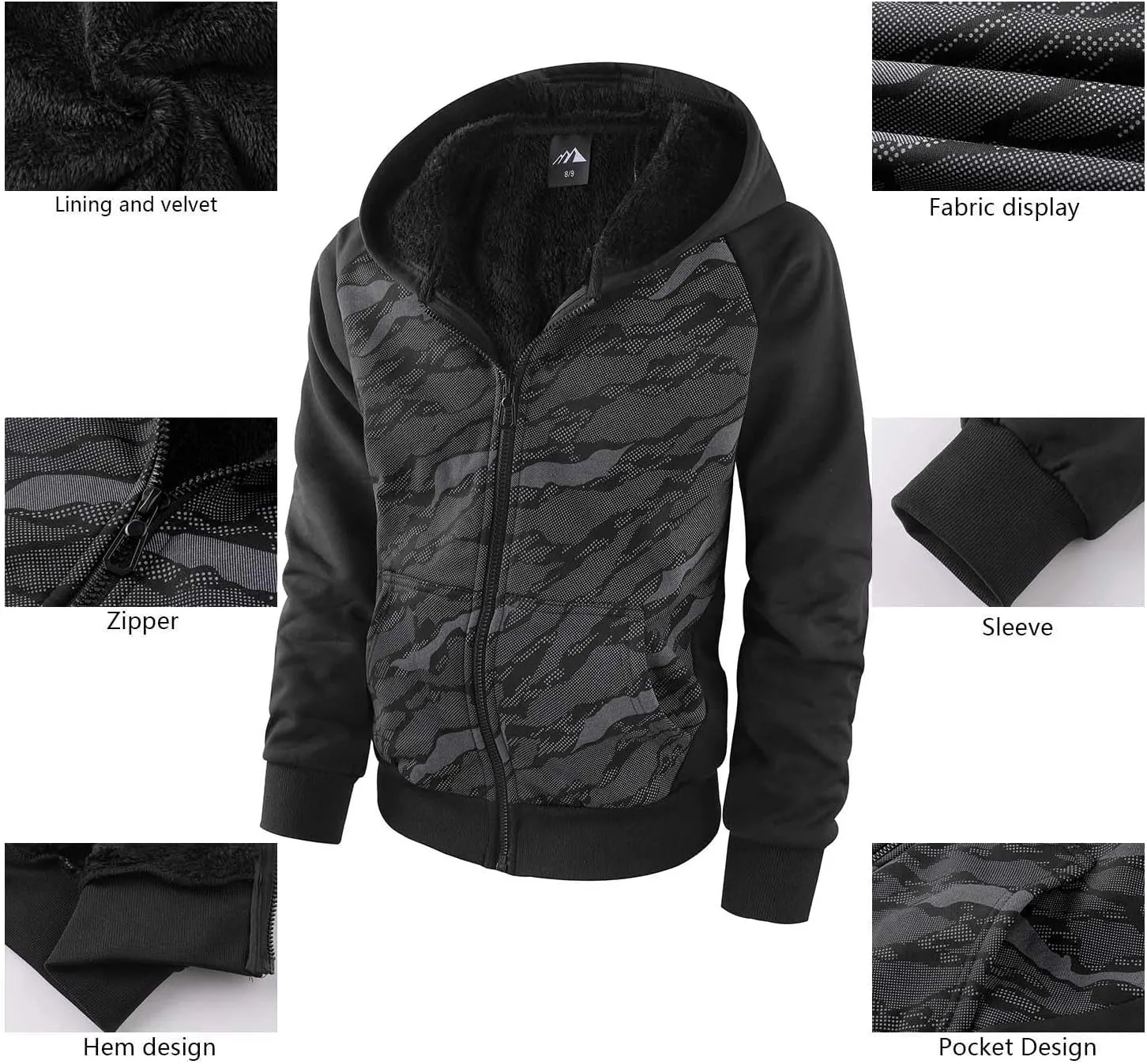 Boy's Zip Up Hoodie Heavyweight Winter Sweatshirt Fleece Sherpa Lined Warm Jacket