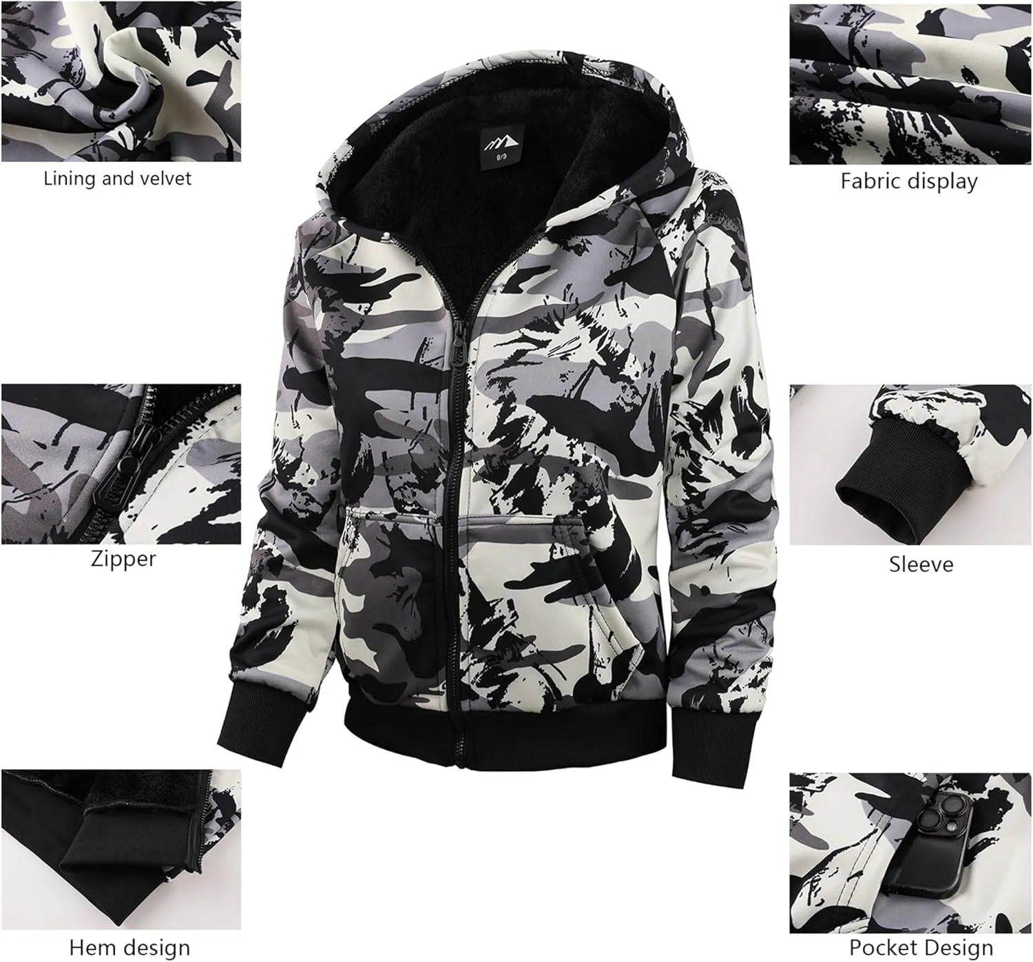 Boy's Zip Up Hoodie Heavyweight Winter Sweatshirt Fleece Sherpa Lined Warm Jacket