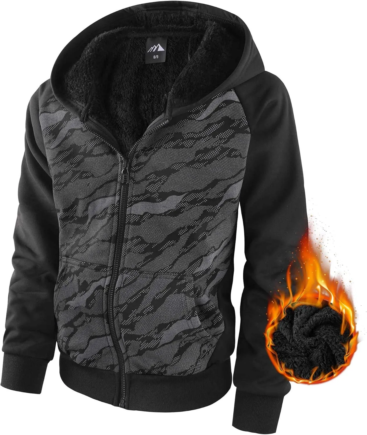 Boy's Zip Up Hoodie Heavyweight Winter Sweatshirt Fleece Sherpa Lined Warm Jacket