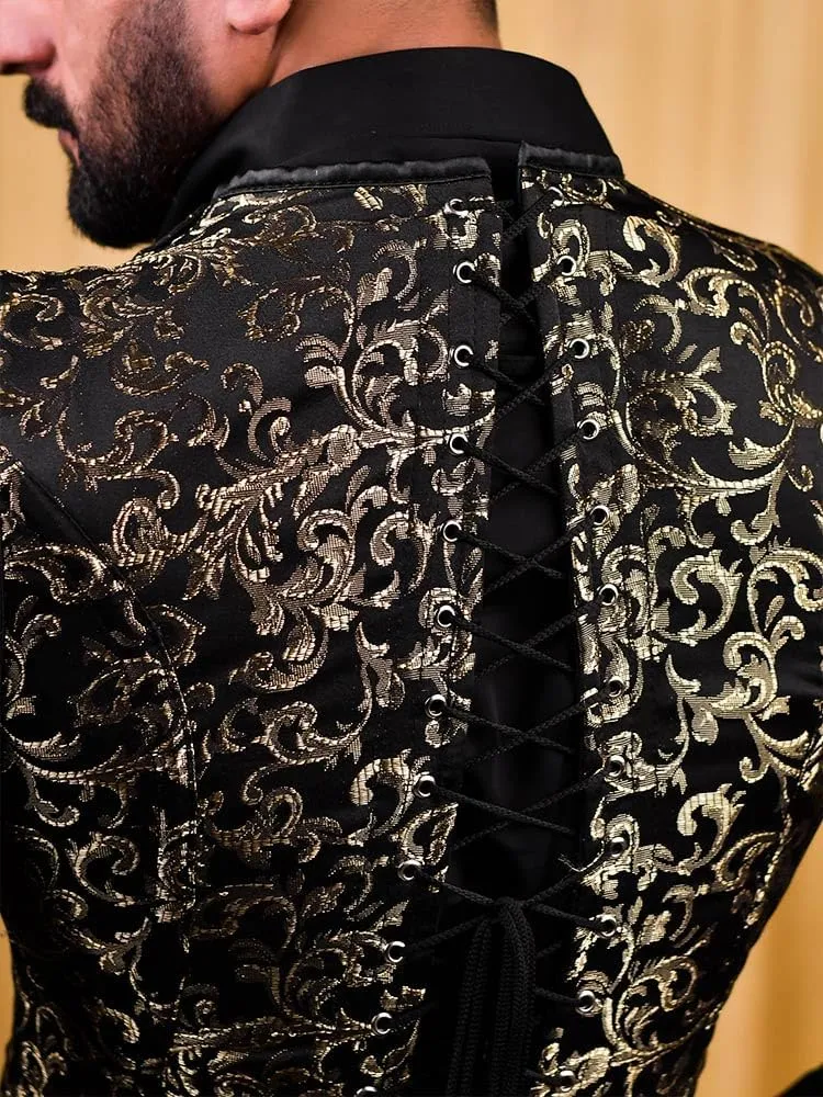 Brocade Men's Corset Vest - Stylish Gothic Steampunk Waistcoat for Men, Renaissance Costume, Formal Slimming Vest for Parties