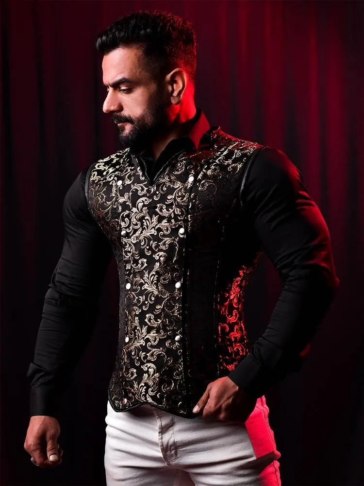 Brocade Men's Corset Vest - Stylish Gothic Steampunk Waistcoat for Men, Renaissance Costume, Formal Slimming Vest for Parties