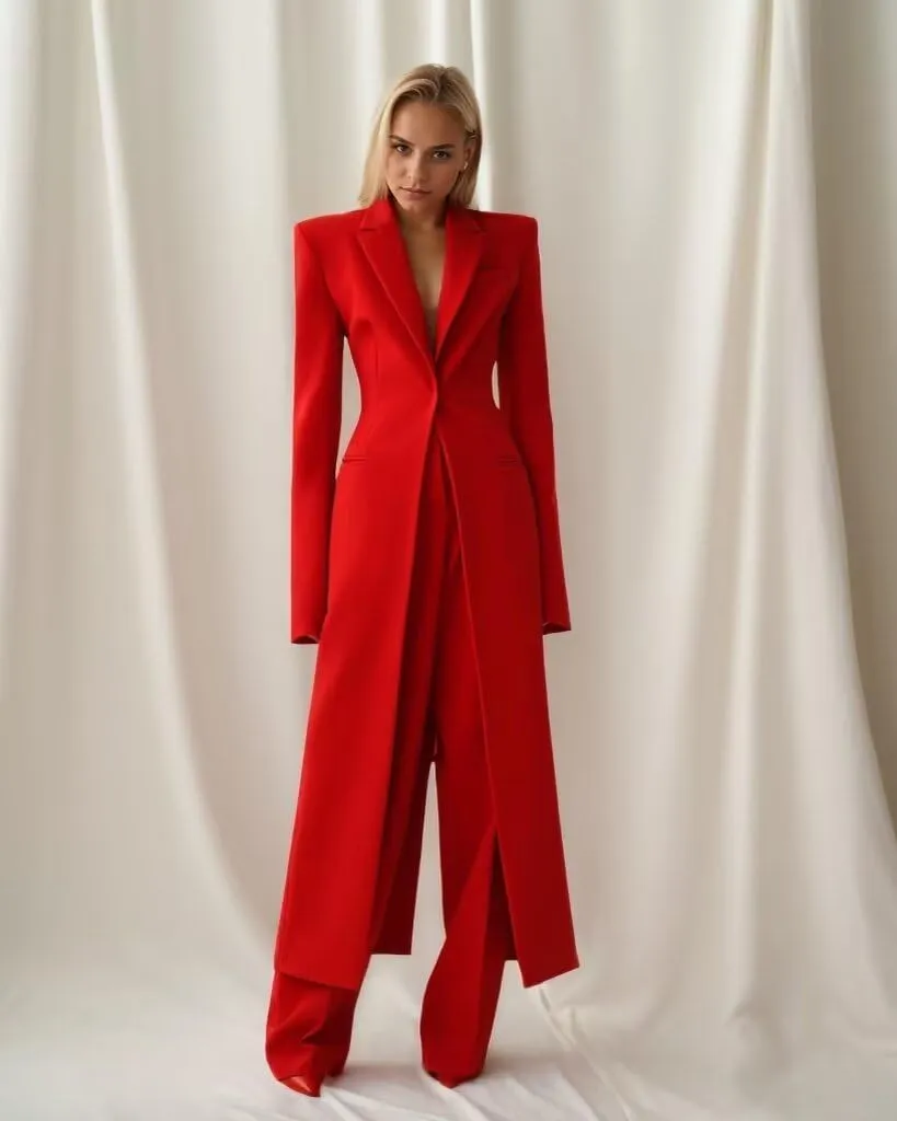 Business Women's Suit Luxury Office Work Tuxedos Street Shot 2 Pieces Long Blazer Pants Slim Fit Jacket Trousers