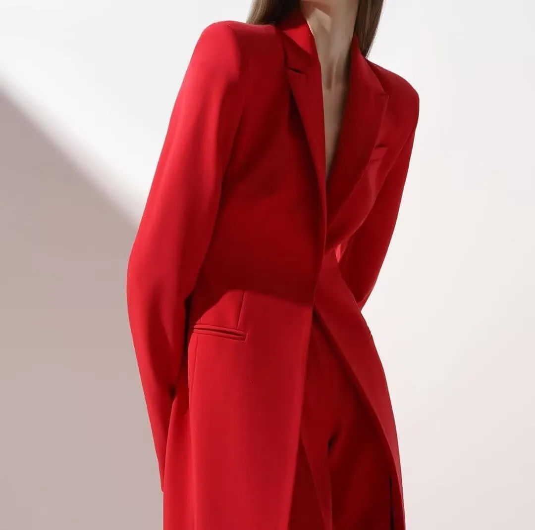 Business Women's Suit Luxury Office Work Tuxedos Street Shot 2 Pieces Long Blazer Pants Slim Fit Jacket Trousers
