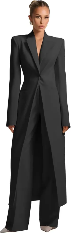 Business Women's Suit Luxury Office Work Tuxedos Street Shot 2 Pieces Long Blazer Pants Slim Fit Jacket Trousers