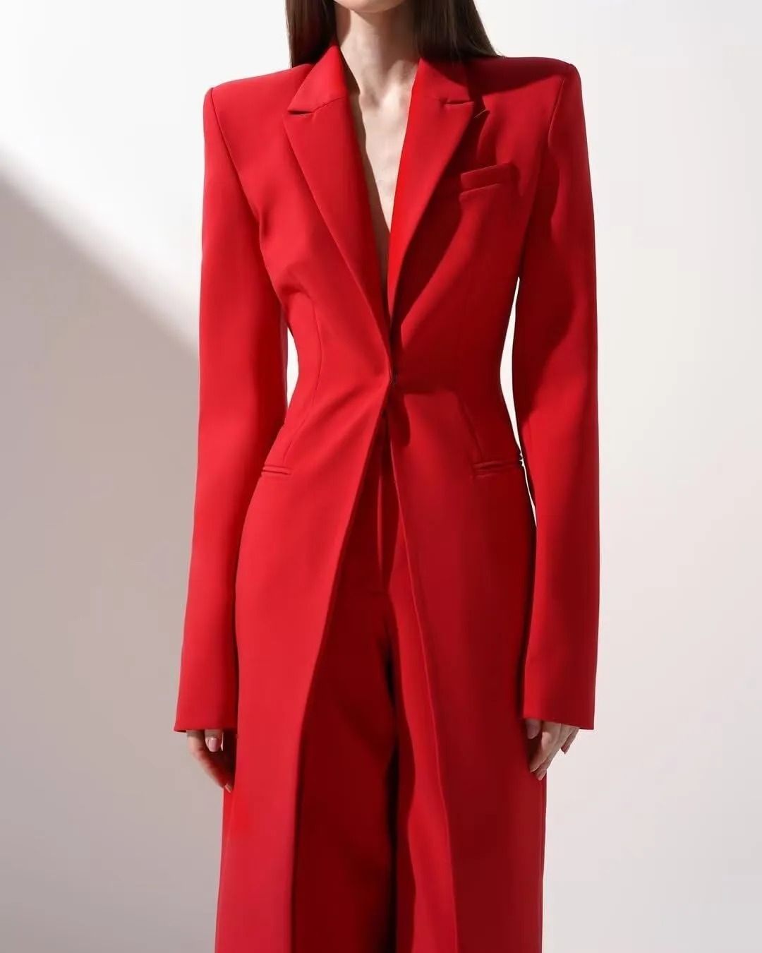 Business Women's Suit Luxury Office Work Tuxedos Street Shot 2 Pieces Long Blazer Pants Slim Fit Jacket Trousers
