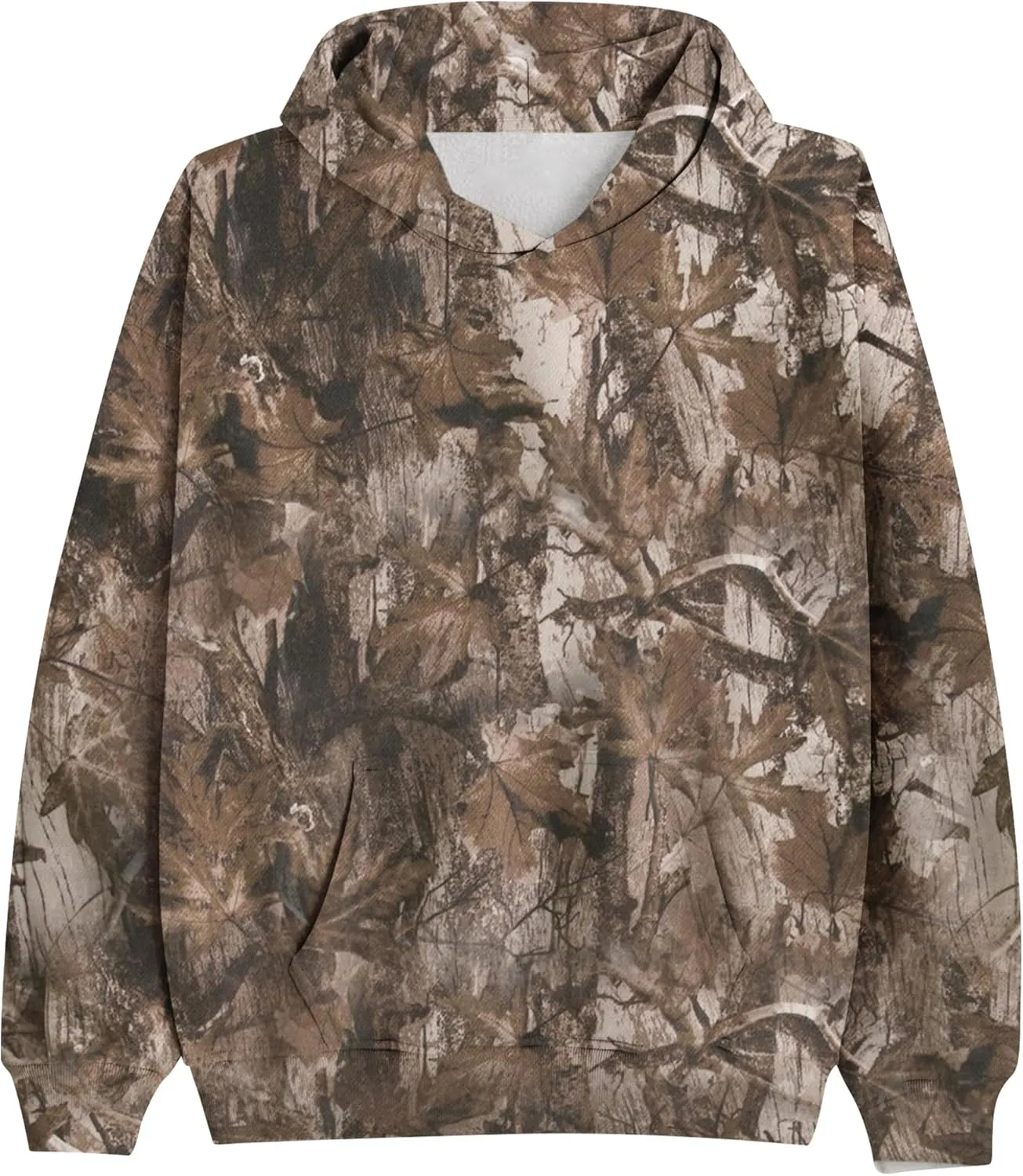 Camo Hoodie for Men Women Oversized Fleece Maple Leaf Hooded Sweatshirt Graphic Print Pullover Hoodies with Pocket