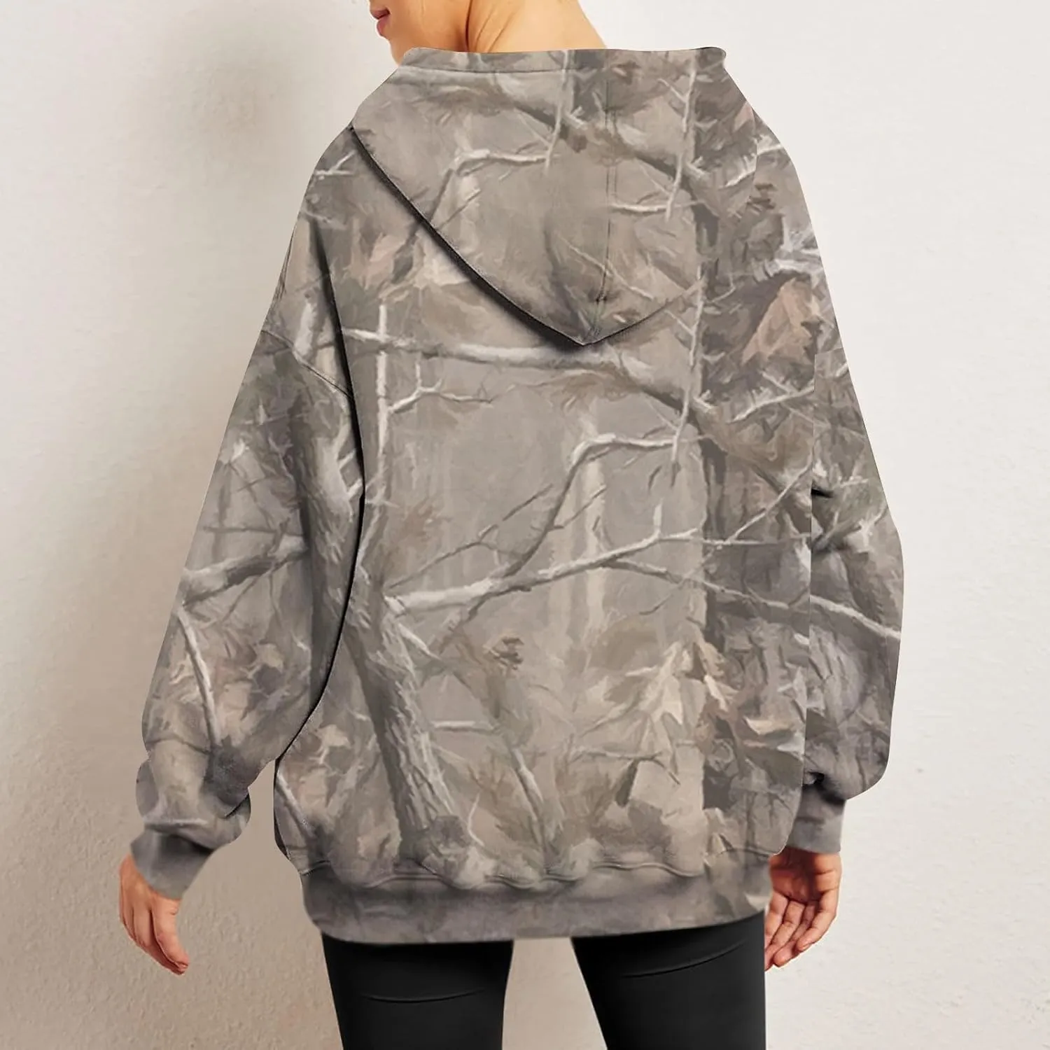 Camo Hoodie Womens Maple Leaf Print Oversized Hooded Sweatshirt Fleece Sweatshirts Casual Long Sleeve Pullover 2024