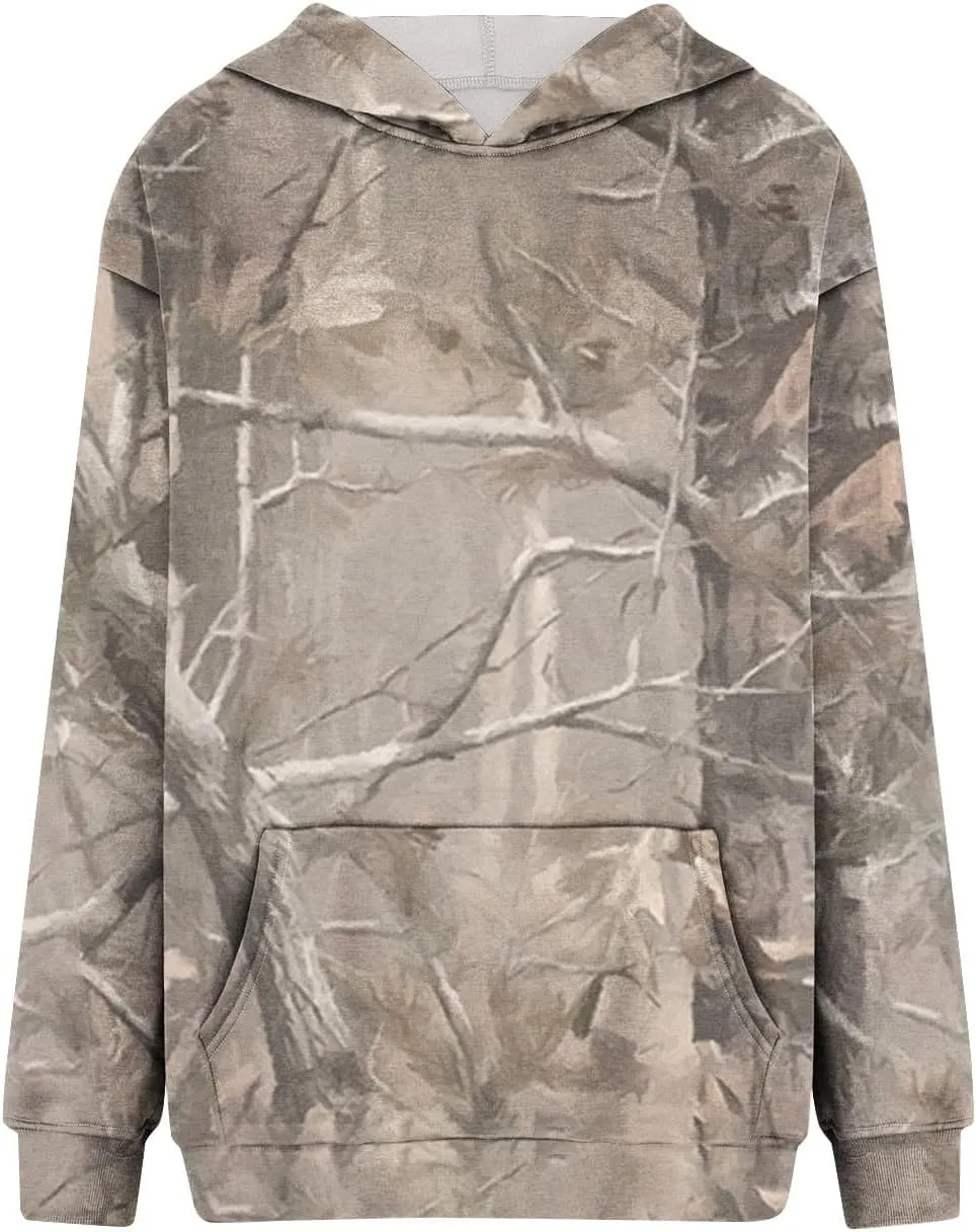 Camo Hoodie Womens Maple Leaf Print Oversized Hooded Sweatshirt Fleece Sweatshirts Casual Long Sleeve Pullover 2024