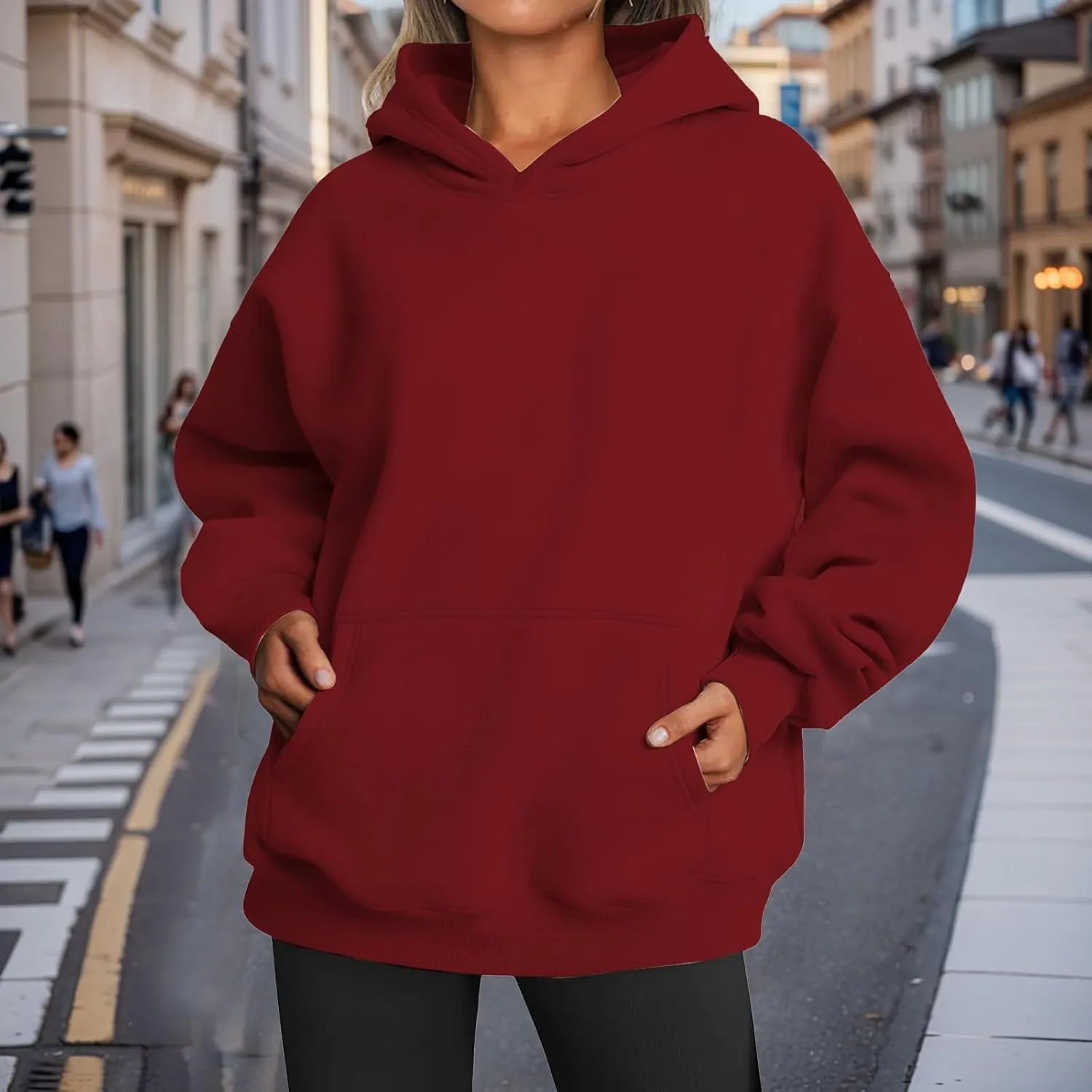 Camo Hoodie Womens Maple Leaf Print Oversized Hooded Sweatshirt Fleece Sweatshirts Casual Long Sleeve Pullover 2024