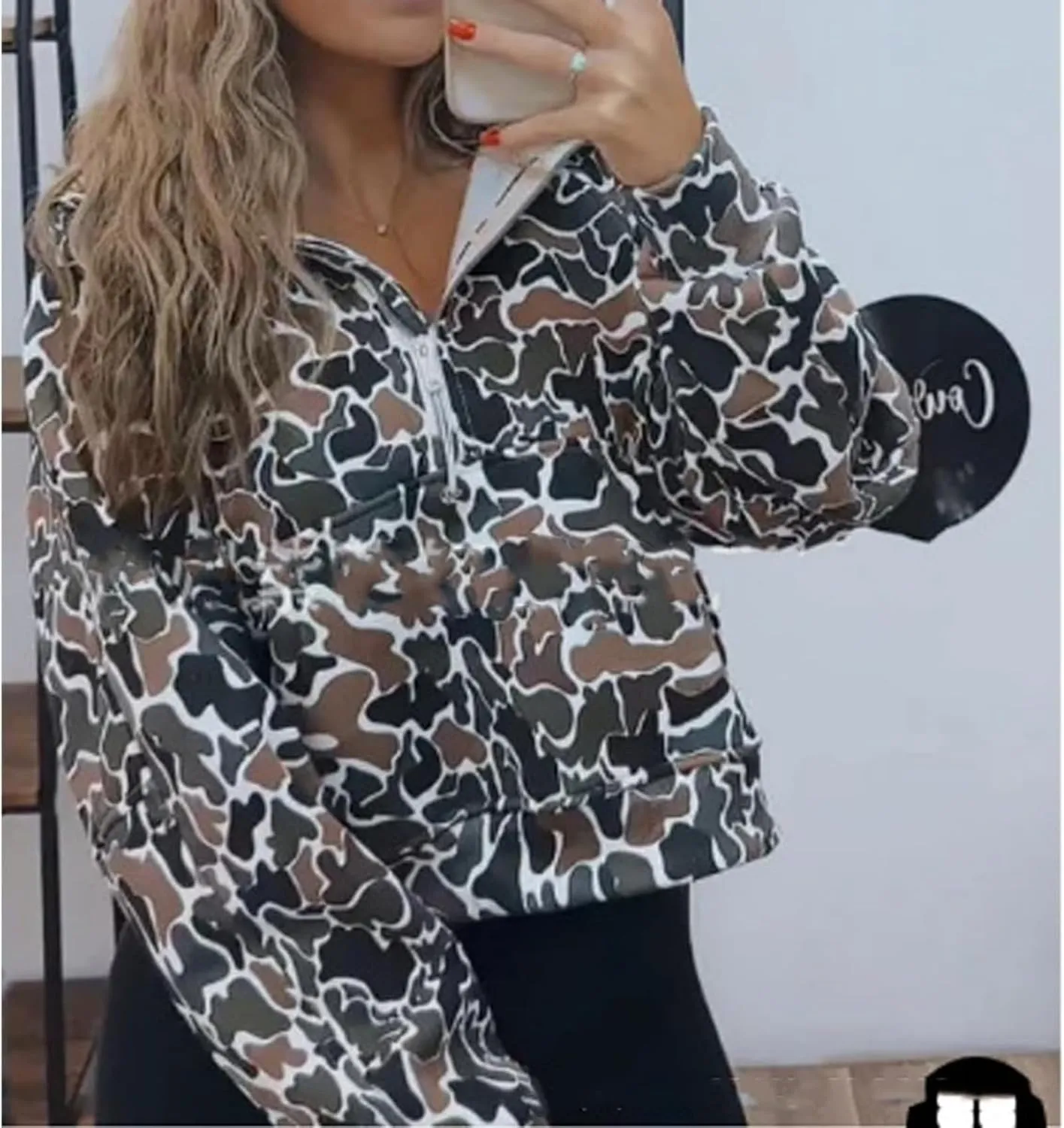 Camo Hoodie Y2k Quarter Zip Pullover Sweater Women Oversized Cute Hoodie Colorful Patchwork Cheetah Hoodies
