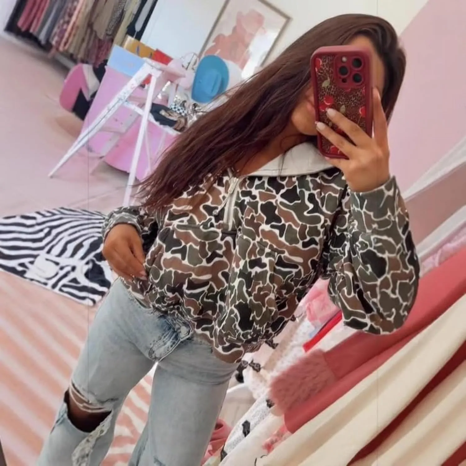 Camo Hoodie Y2k Quarter Zip Pullover Sweater Women Oversized Cute Hoodie Colorful Patchwork Cheetah Hoodies