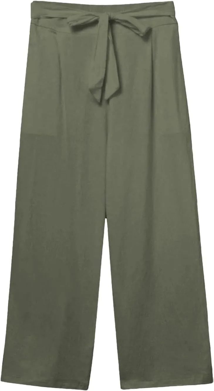 Capris Pants for Women Cotton Linen Casual Summer 2025 Straight Wide Leg Drawstring Elastic Waist Cropped Trouser
